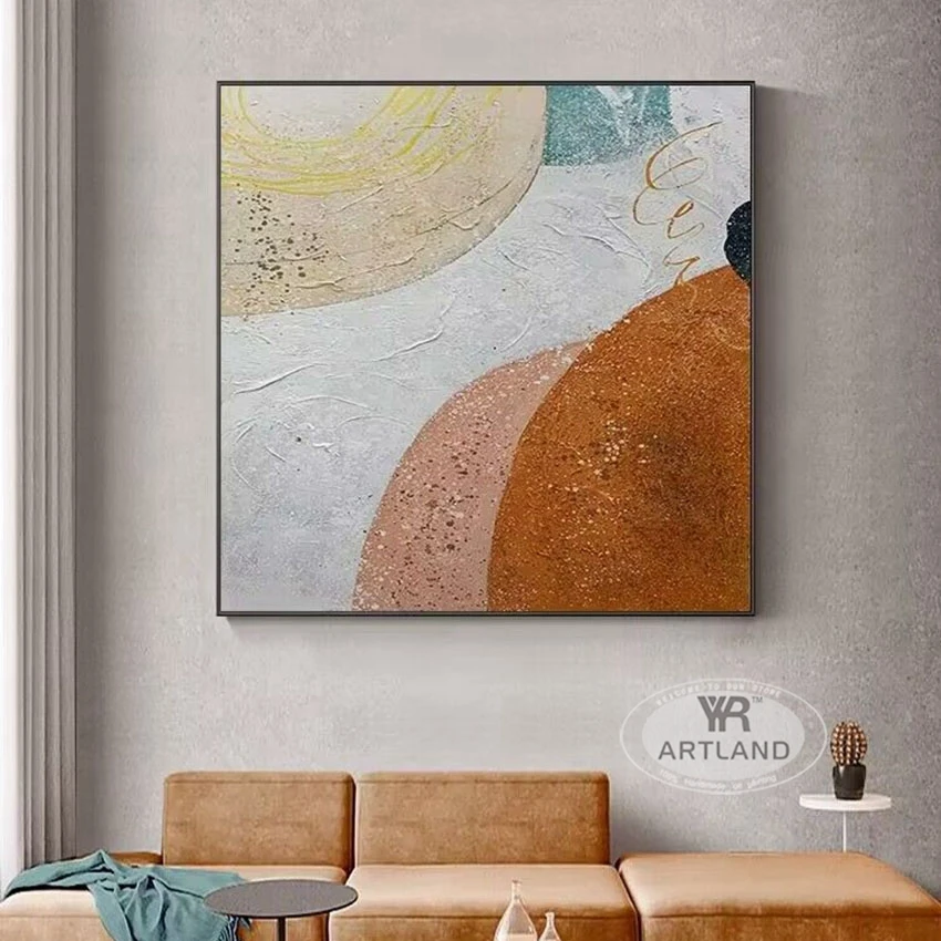 White Coffee Color Matching Nordic Modern Abstract Handmade Oil Painting For Home Decoration Bedroom Dining  Room  Living  Room