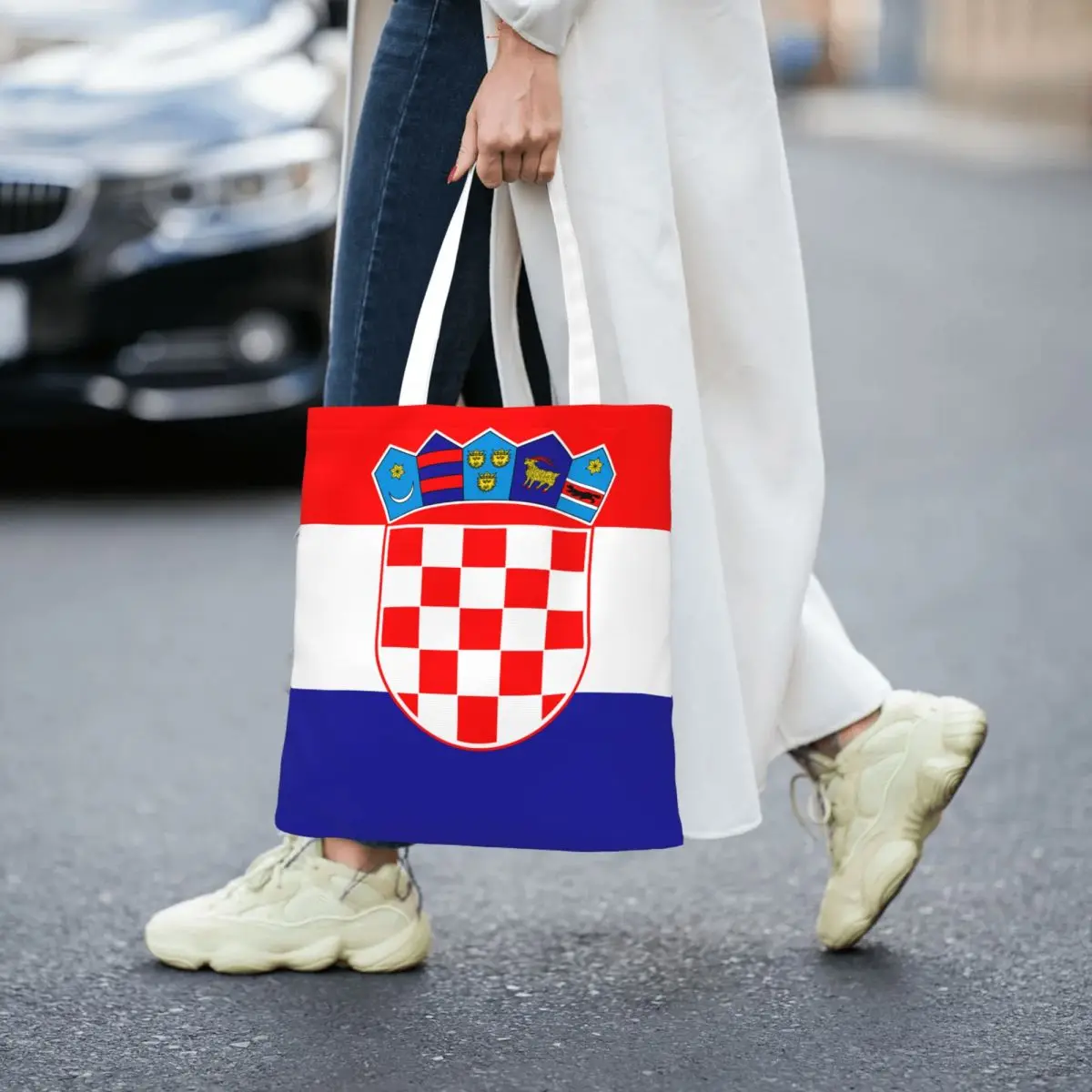 Croatia Football Flag Shopping Bags Canvas The Tote Bag Reusable for Women Shoulder Tote Travel Handbag