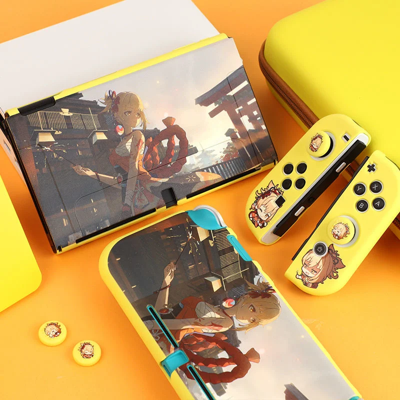 Switch Accessories Genshin Impact Yoimiya For Funda Switch OLED Case Switch Base Stand Switch Rocker Cap JoyCon Controller Cover