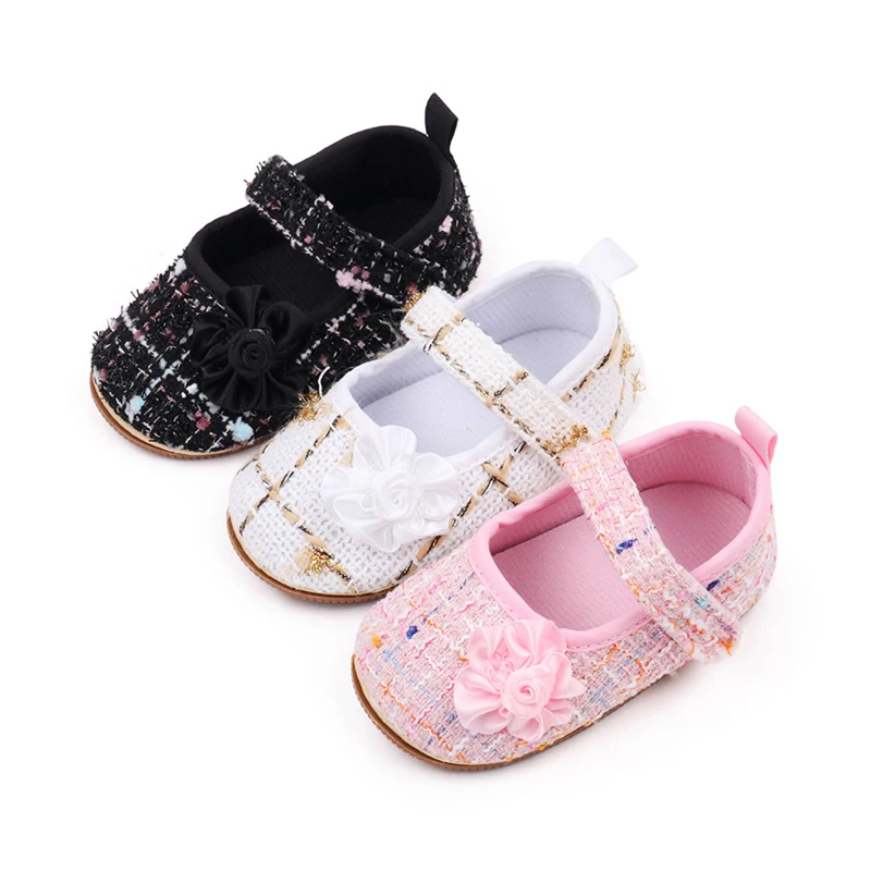 Zapatos de princesa a cuadros para niñas pequeñas, zapatillas de cuna de tela de suela suave, zapatos planos Mary Jane para niños