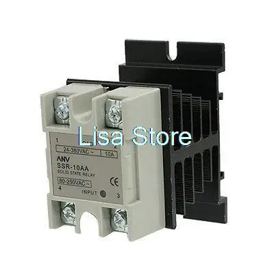 80-250V AC to 24-380V AC 10A SSR Solid State Relay w Aluminum Heat Sink