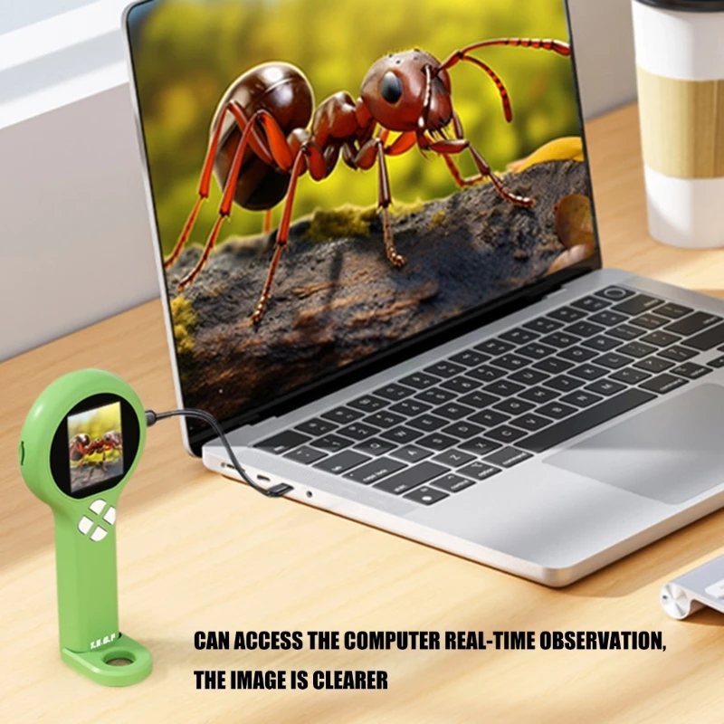 Rechargeable Digital Microscope with Screen Display for Kids Students, Handheld Viewer for Science Observation Use 15UB