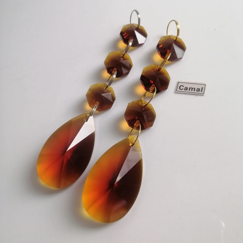 Camal 2Pcs Amber Crystal Pear 38mm Glass Crystal Prism Garland Bead Chandelier Part Lamp Hanging Wedding Ornament DIY Suncatcher
