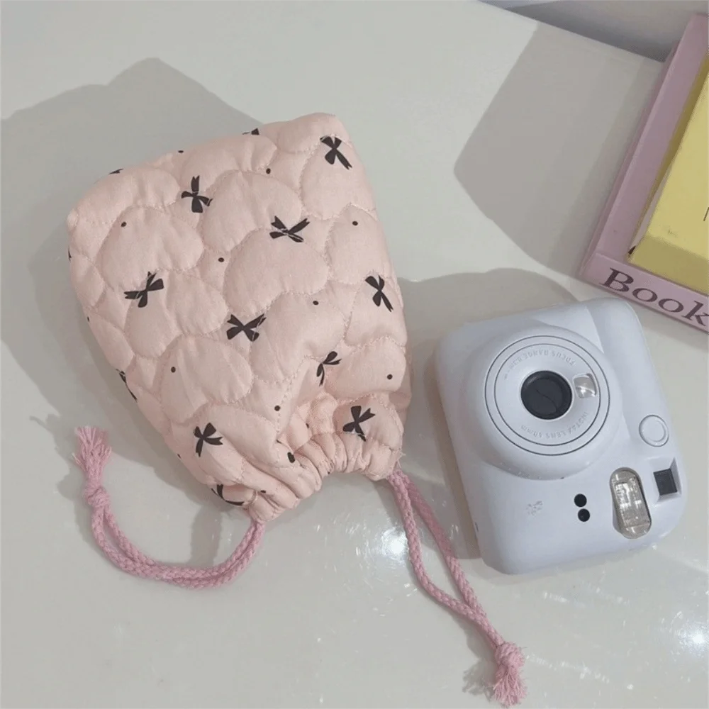 Quilted Cotton Camera Storage Bag Bow Anti-fall Makeup Lipstick Pouch Anti-scratch Dust-proof Sanitary Napkin Storage Bag