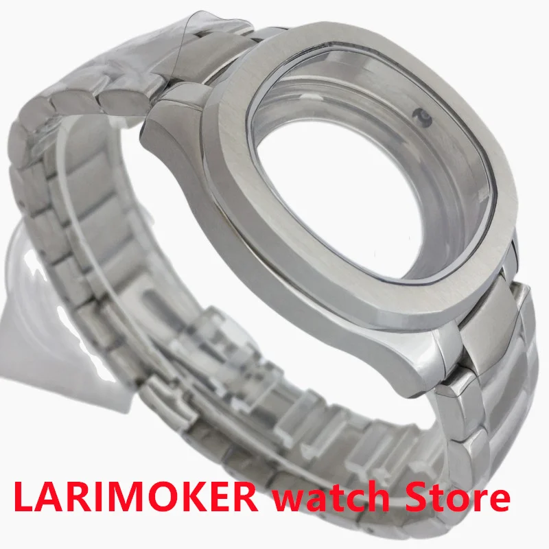 Bliger 40mm nautilus caixa quadrada de aço inoxidável vidro de safira caber nh35a nh36a pt5000 movimento vidro volta capa nova tira de aço