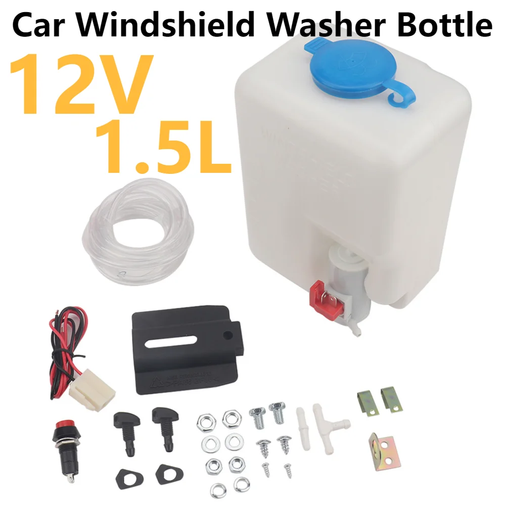 Universal Car Windshield Washer Bottle 12V 1.5L Wiper Systems Reservoir Windscreen Sprayer Pump Kit Fluid Tank Car Cleaning Tool