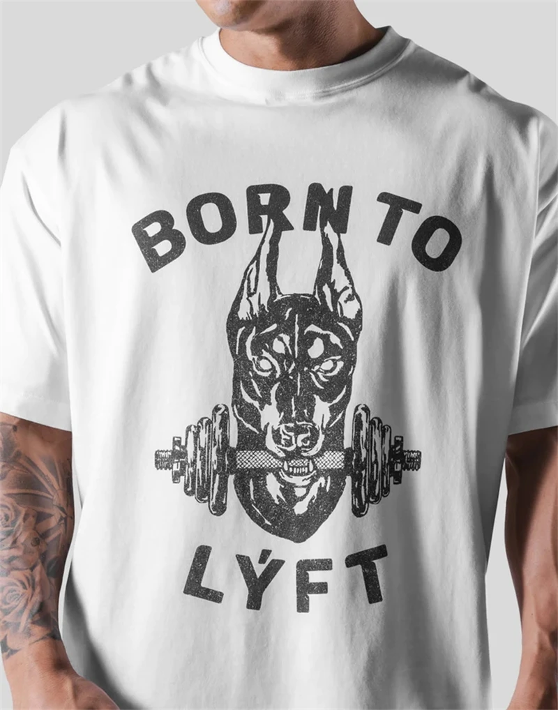 LYFT VINTAGE DOG GRAPHIC BIG T-SHIRT Men's 100% Cotton Loose Oversized-Shirts Clothing Street Casual Short Sleeve Tees Tops 3XL