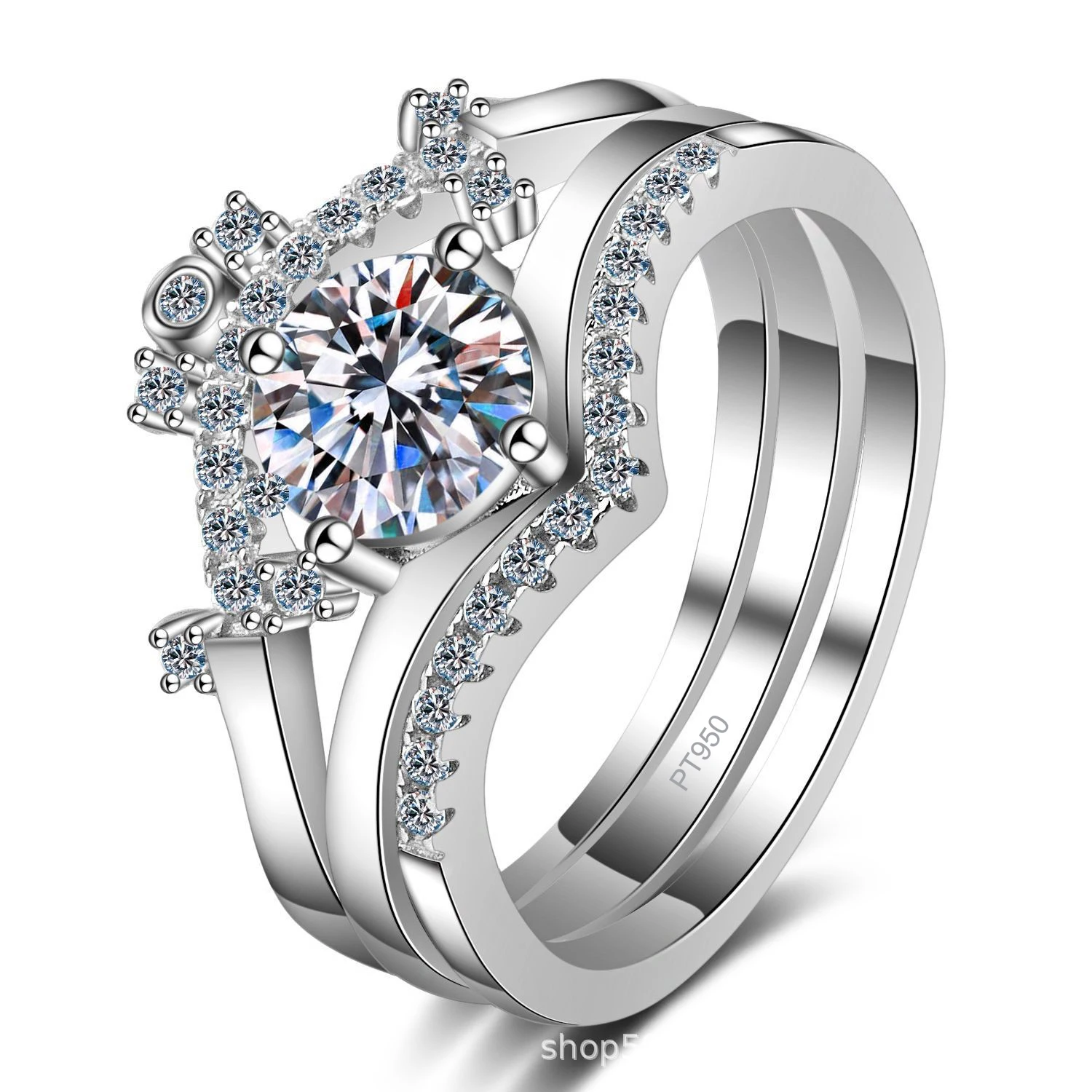 Exquisite Platinum PT950 Women's 80-point Moissanite Diamond Ring Classic Four-Prong Crown Wedding Ring with Three-Way Wear