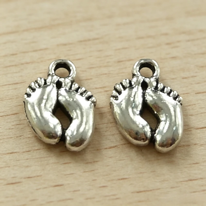 400 Stück antiksilberfarbene Fußanhänger, 14 x 10 mm, DIY-Armbänder, Schmuckherstellung # 3600 – Detail 1