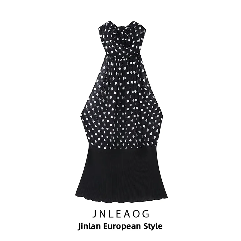 JNLEAOG Summer New Women's Comfortable Neck Hanging Style Vacation Atmosphere Top Loose Fit Polyester Polka Dot Vest