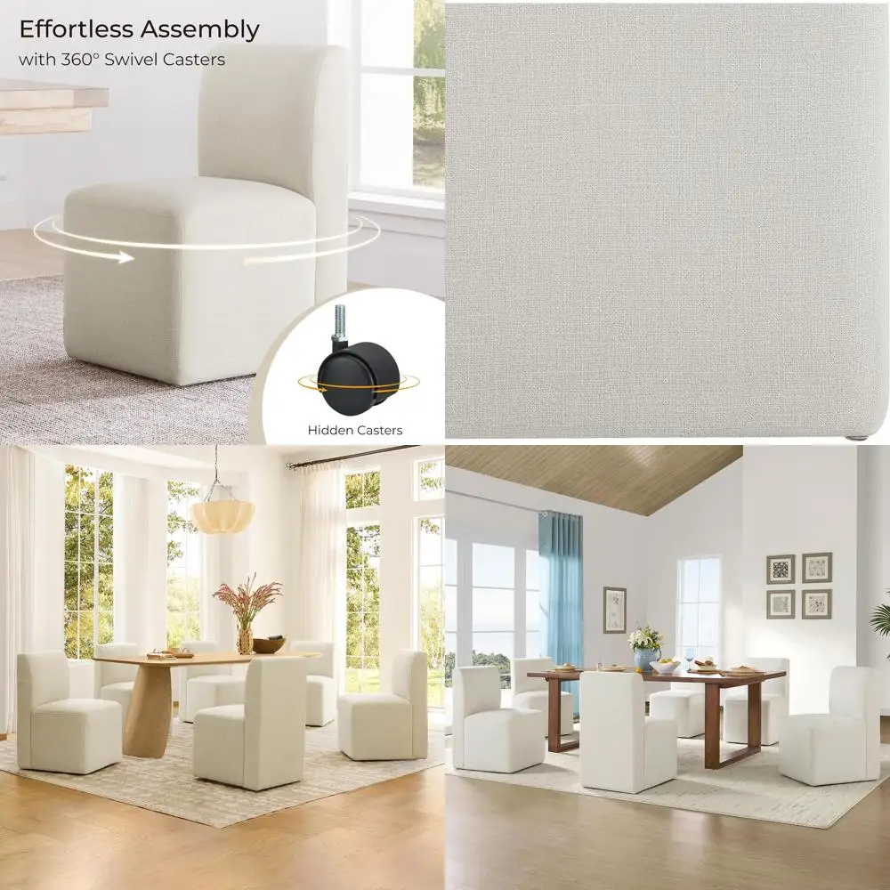 

Dining Chairs with Casters Set o 4, SC Certiied Upholstered Armlern Rolling Dining Chairs with Rollers or Bedroom Reading Room L