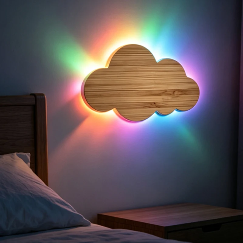 LED Cloud Shaped Wall Light Children's Room Wall Lamp  Multiple Cute Style Tricolor Lights Bedroom Living Rooms Decoration Lamps