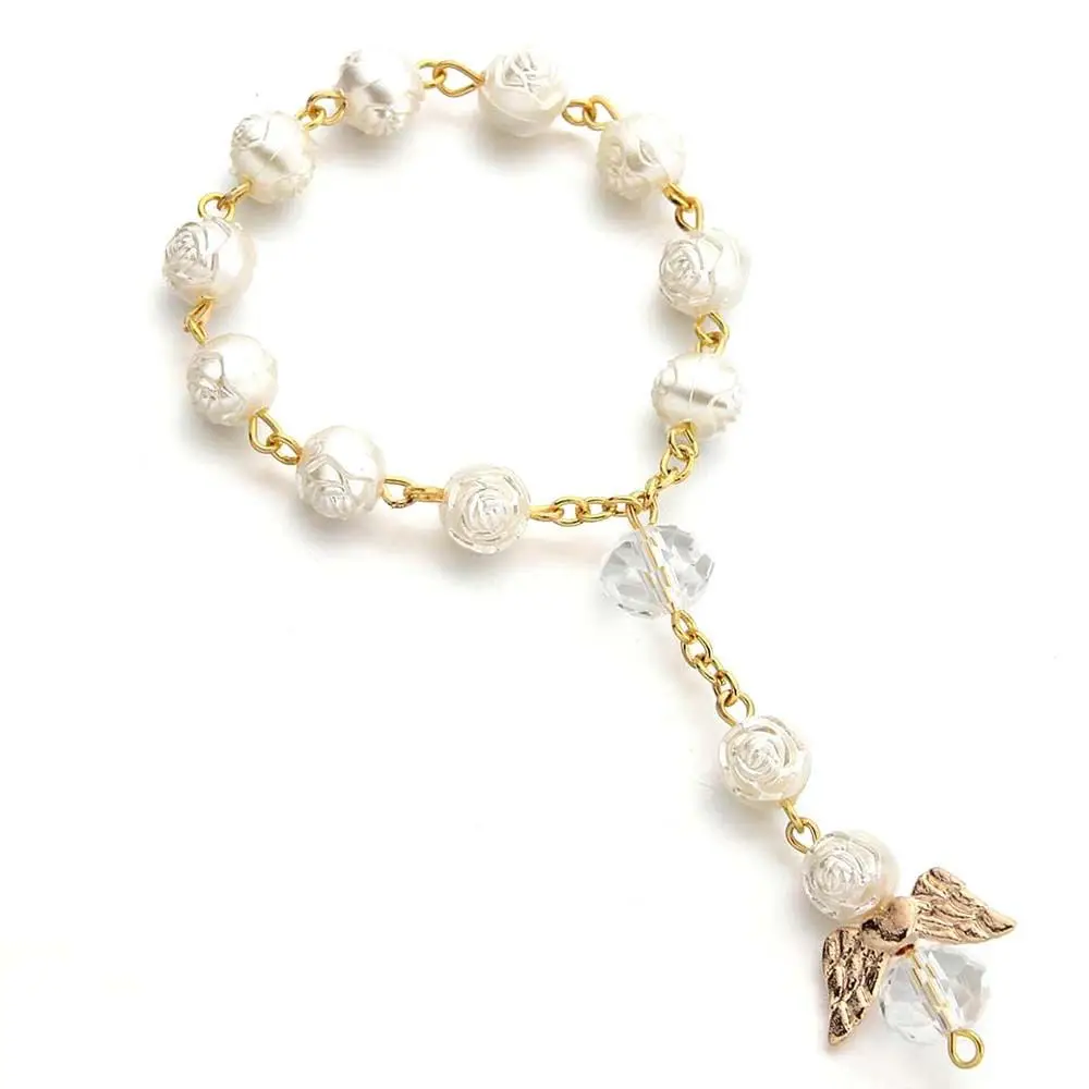 Fashion Pearl Bracelet Religious Aesthetic Angel Wing Cross Rose Jewelry Vintage Cold Style Unique Design Wrist Chain