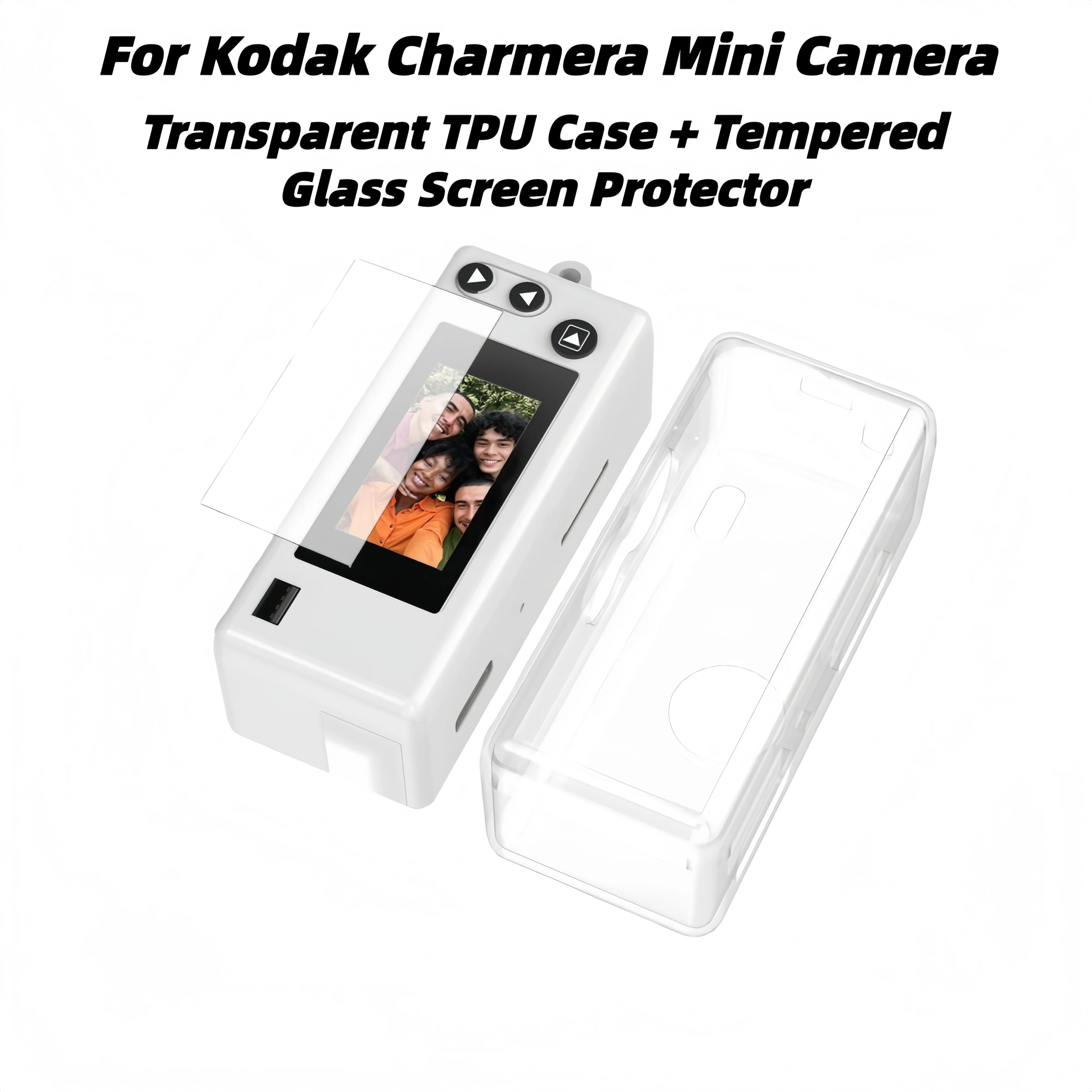 Kit de protección para cámara Kodak Charmera Mini, juego 2 en 1 con funda de TPU y protector de pantalla de vidrio templado