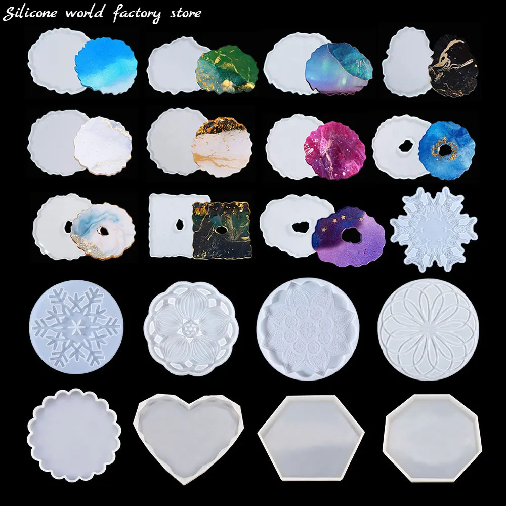 Silicone World DIY Coaster Silicone Mold Epoxy Resin Irregular Round Mandala Flower Tray Cup Mat Tray Mould Home Decor Making