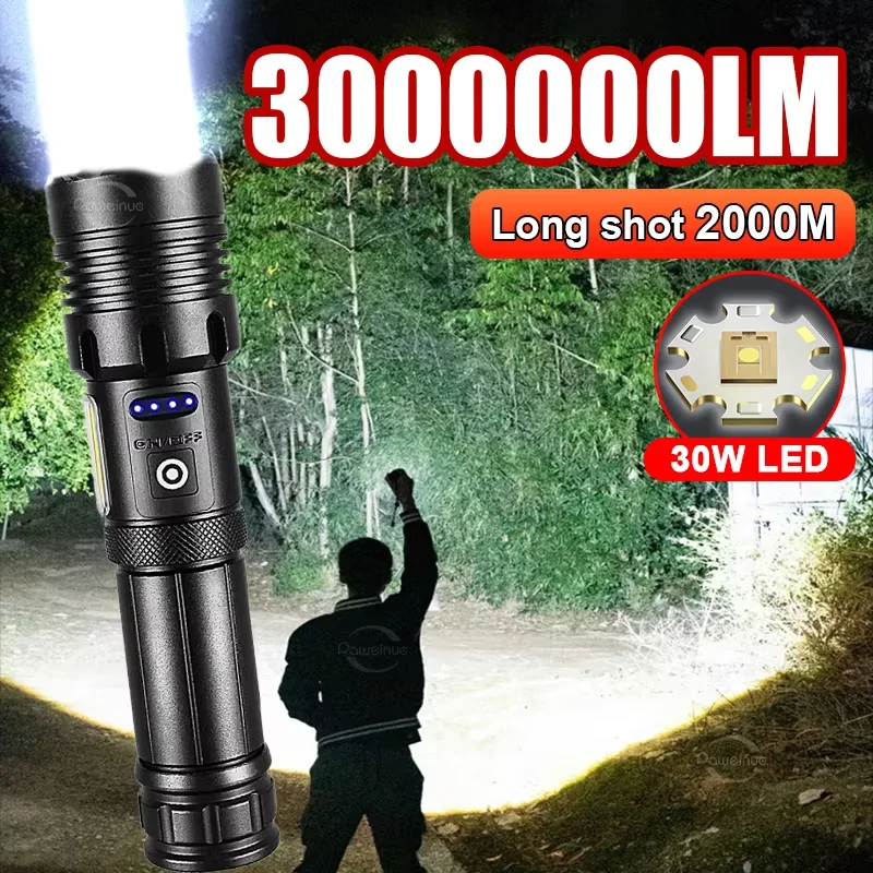 

Светодиодный фонарь высокой мощности 6000000LM, тактический уличный фонарь, рабочий фонарь для кемпинга, портативный USB-перезаряжаемый фонарь с цифровым дисплеем