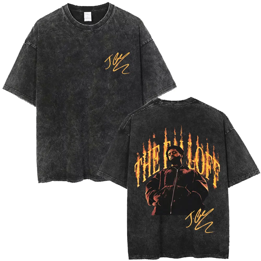 Rapper J.Cole The Fall Off World Tour 2026 Vintage Washed T-shirt Men's Hip Hop Oversized T Shirt High Quality Cotton Streetwear