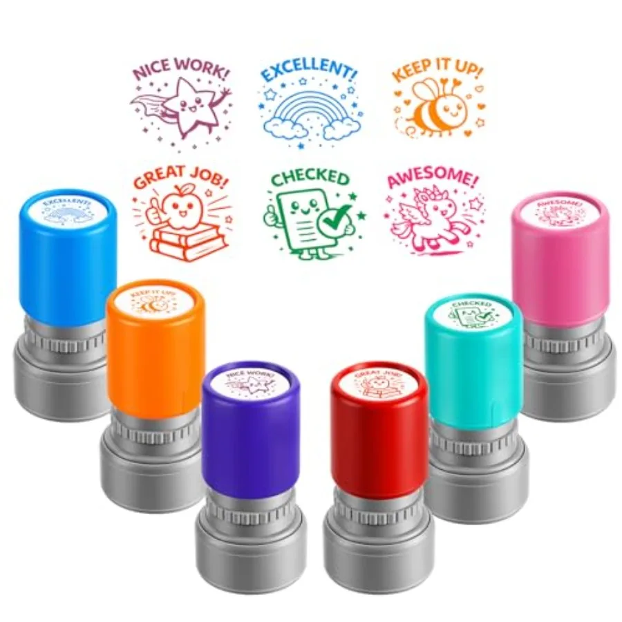 Teacher Stamps for Classroom, Teacher Appreciation Gifts, Self Inking Set, Reward Stamps with Unicorn, Rainbow, Bee, Star, s Es