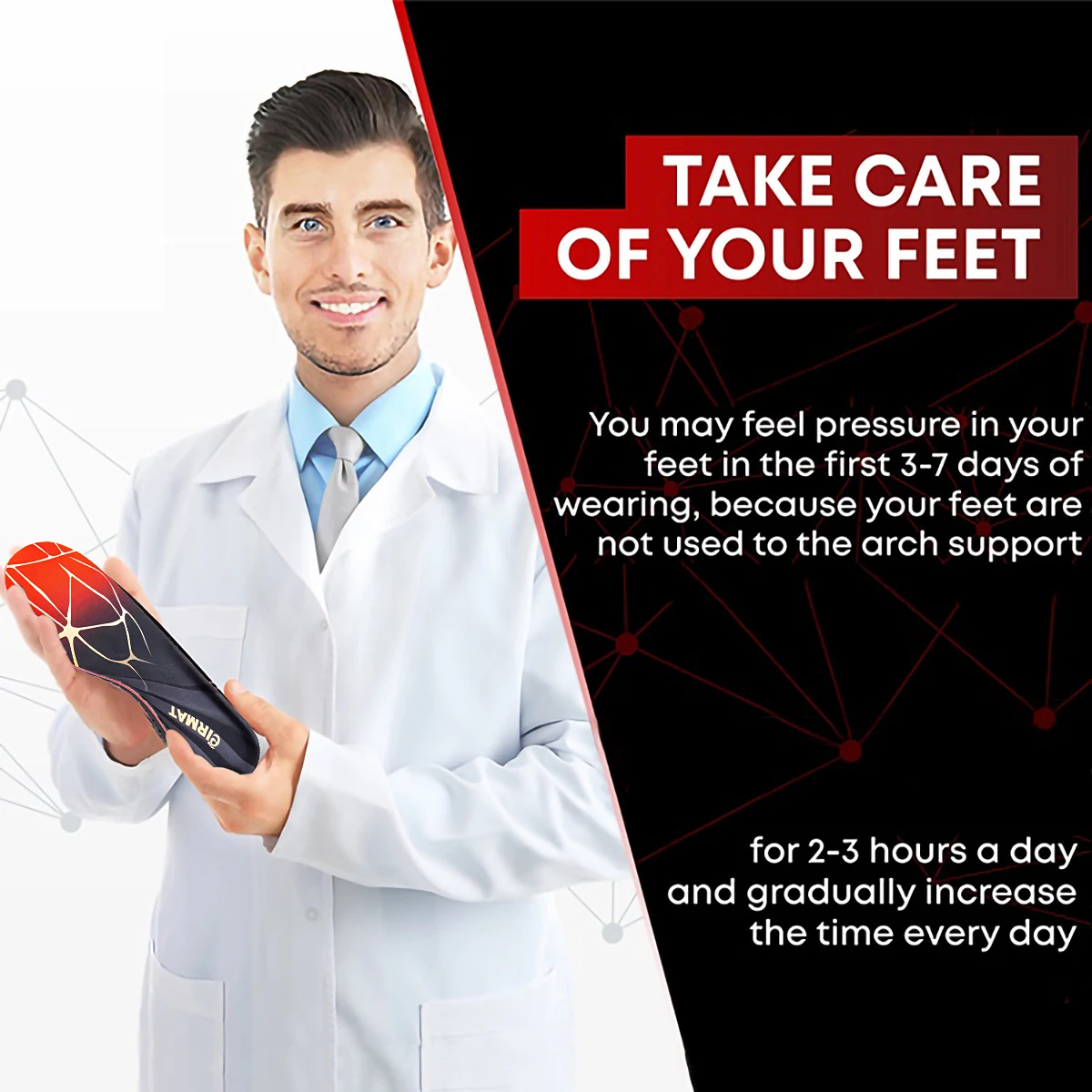 Plantillas ortopédicas de alta resistencia para soporte de arco, Gel de PU, absorción de impacto, transpirable, para el cuidado del dolor de los pies, más de 220 libras