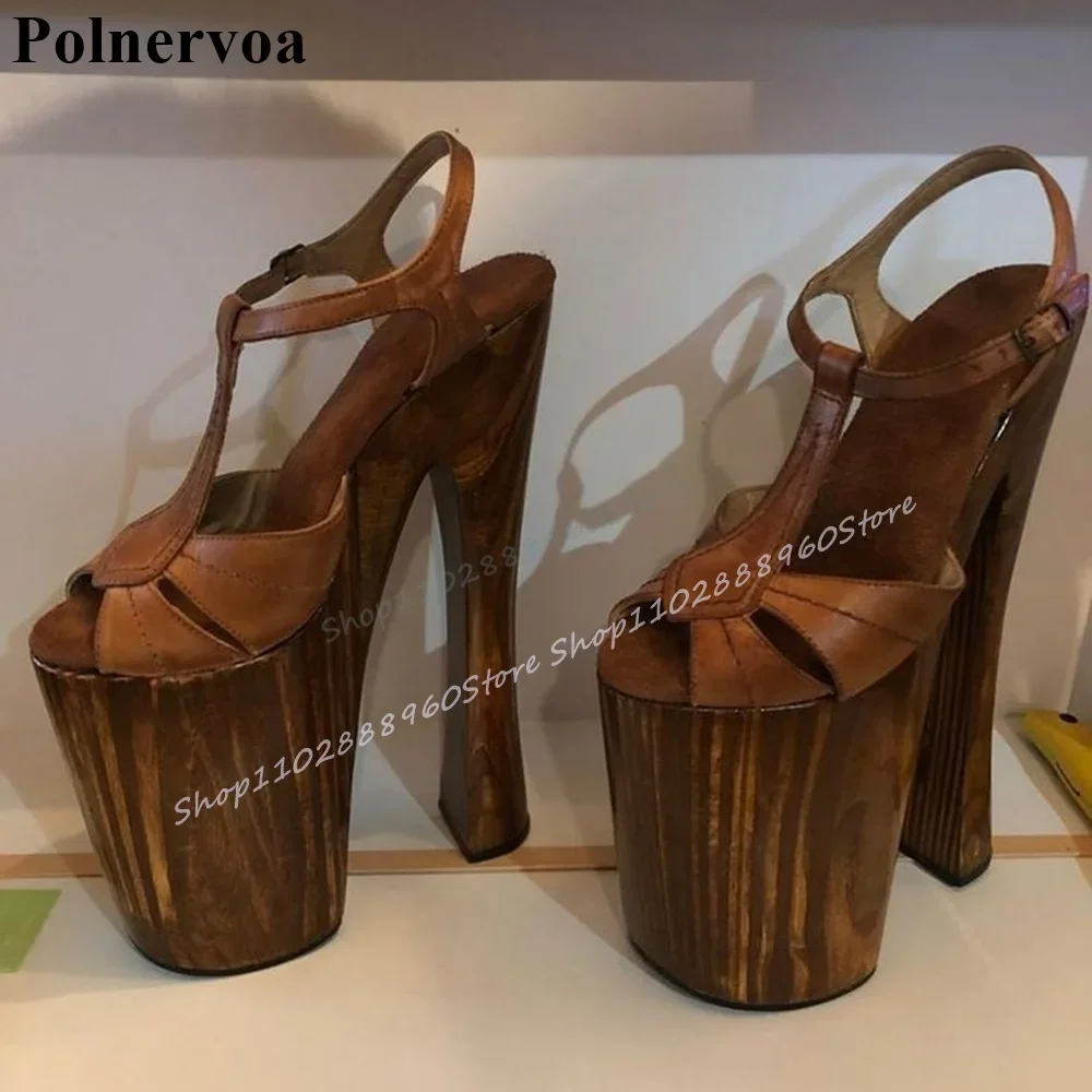 

Western Brown Wood Print Platform Sandals Chunky High Heel Women Shoes Ankle Buckle Strap Peep Toe 2025 Zapatos Para Mujere