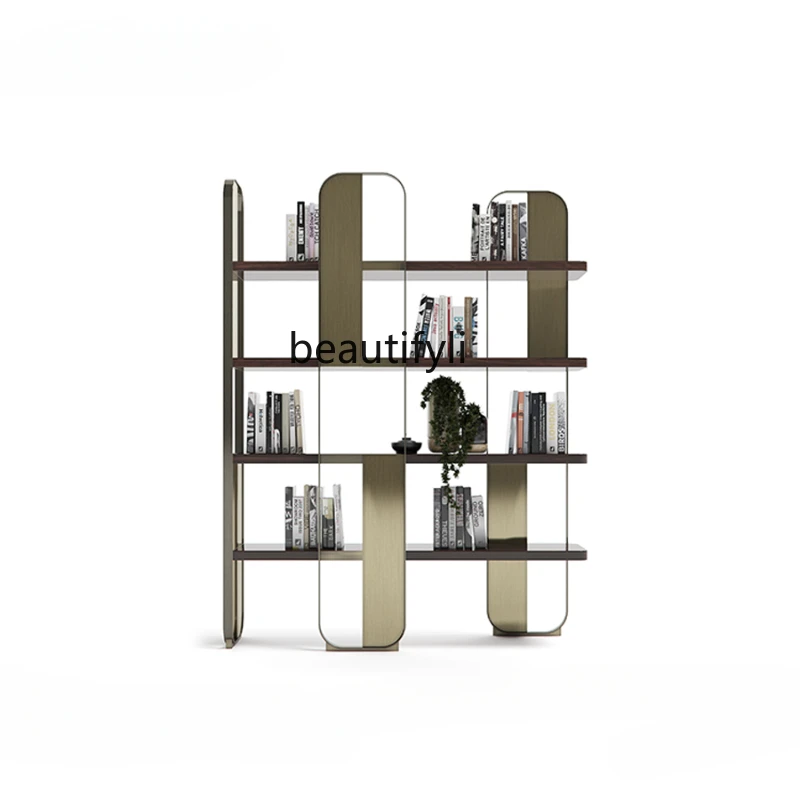 GY Customized Light Luxury Post-Modern Club House Study Bookshelf and Storage Shelf Metal Floor Showing Stand