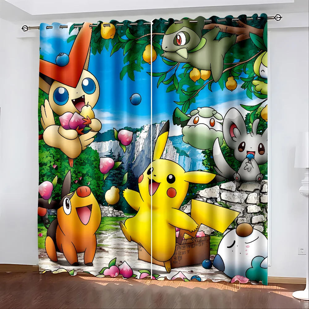 

Cartoon Pikachus Curtain 3D Print Bedroom Living Room Window Blackout Partition Style Home Decoration
