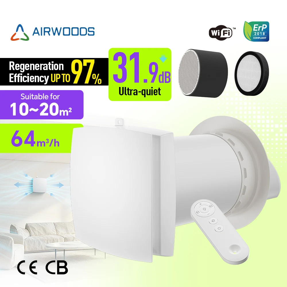

Ductless Hrv Heat Recovery Ventilation Fresh Air Ventilator Wall Mounted Single Room Unit Wifi Control