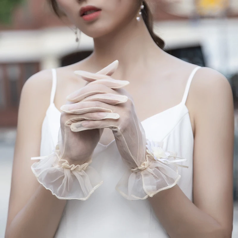 

Fashion Rosette Chiffon Sexy Gloves Women Elegant Thin Sunscreen Club Party Dancing Dress White Etiquette Glove Mittens G167