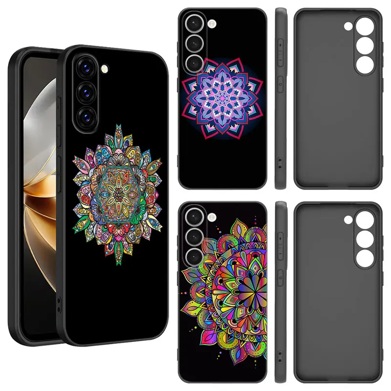 Custodia per telefono in Silicone nero etnico Vintage indiano floreale hennè Mandala Yoga per Samsung Galaxy S23 S21 S20 FE S24 S22 Ultra S10E