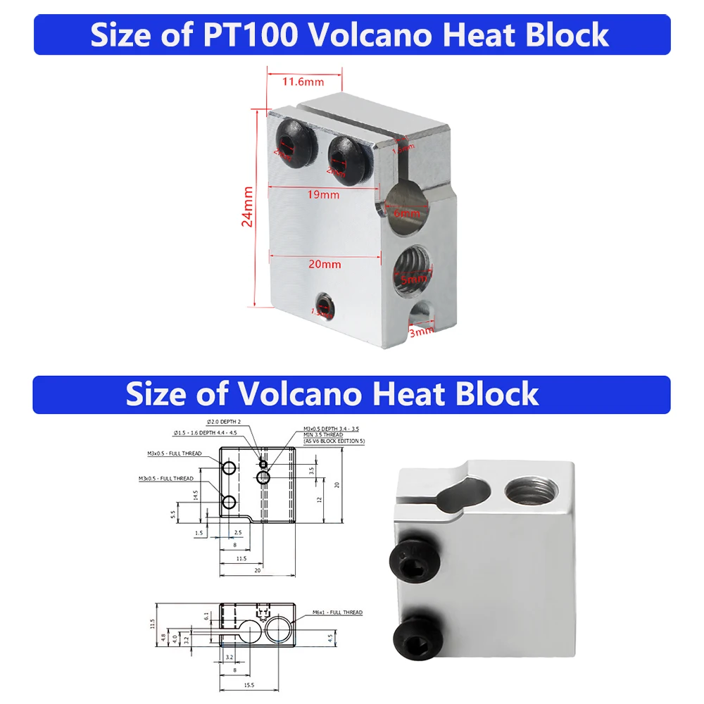 2pcs PT100 Volcano Heating Block Silicone Case Cover 3D Printer Hotend VOLCANO Heated Block Silicone Sleeve 3D Printer Parts