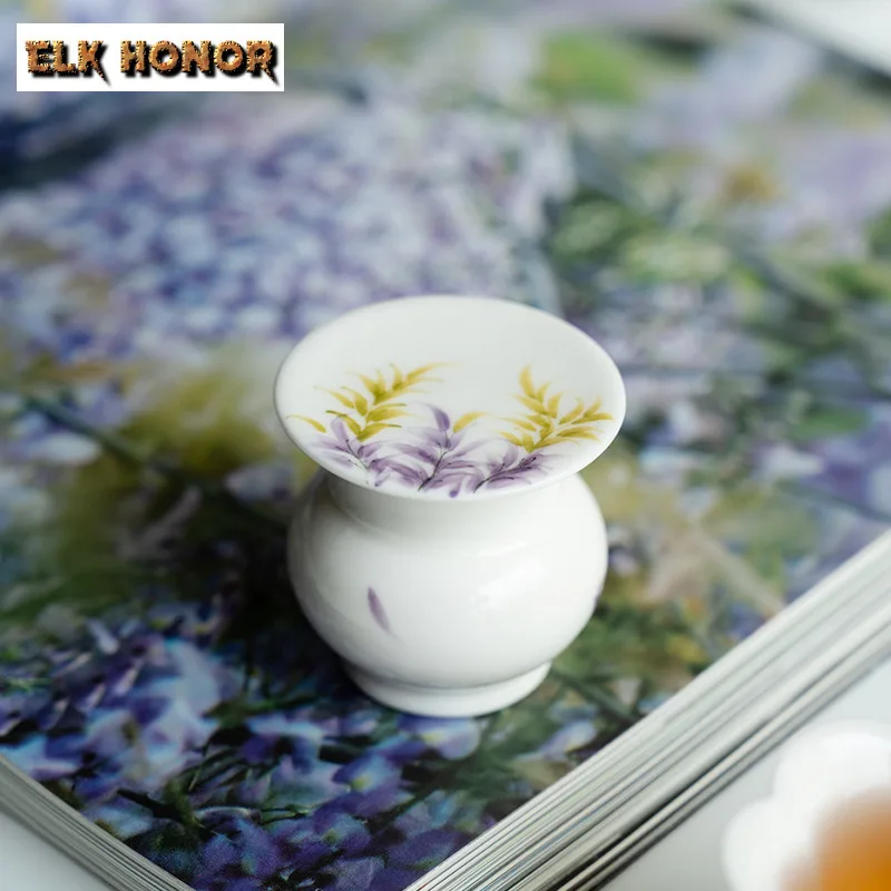 Pure Hand-painted Wisteria Flower Teapot Cover Holder Creative Cover Frame Lid Bracket Zisha Pot Lid Shelf Tea Ceremony Ornament