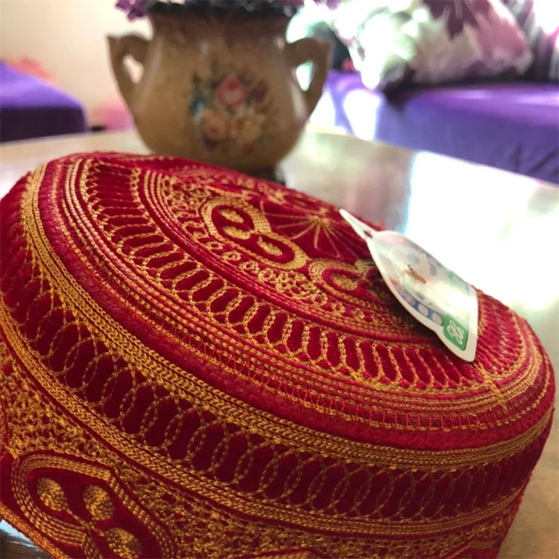 Bonés Bordados para Homens Muçulmanos, Kippah, Judaico, Arábia Saudita, Kufi, Hijab Islâmico, Chapéu de Oração, Vermelho, Casamento, Frete Grátis