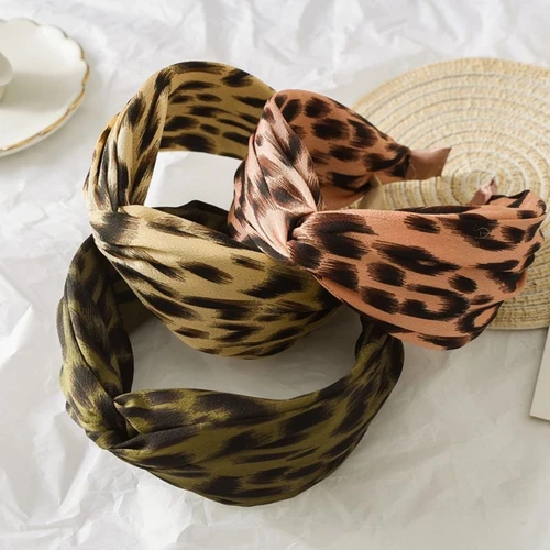 Imagen 1 del producto Diadema con estampado de leopardo para mujer, banda cruzada de satén con borde ancho, accesorios para el cabello, venta al por mayor, novedad