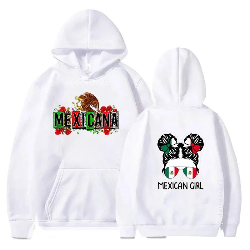 

Mexican women's warm long-sleeved crewneck pullover hoodie in Mexican flag print can be worn daily by both men and women