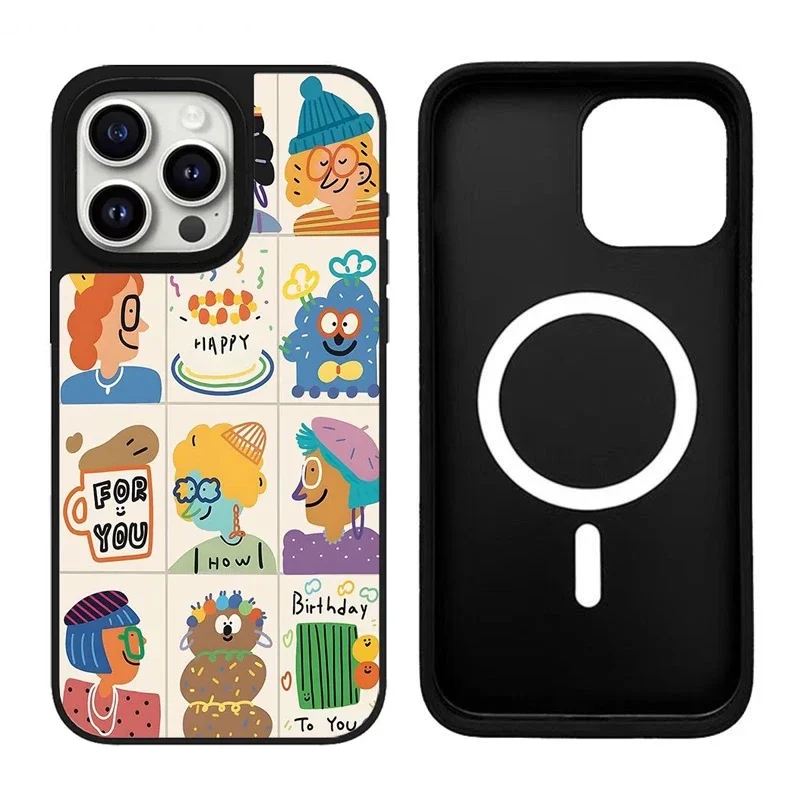 Funda de teléfono magnética con espejo de personas de dibujos animados de pantalla completa para IPhone 11 12 13 14 15 16 Pro Max funda para IPhone 16 Pro Max