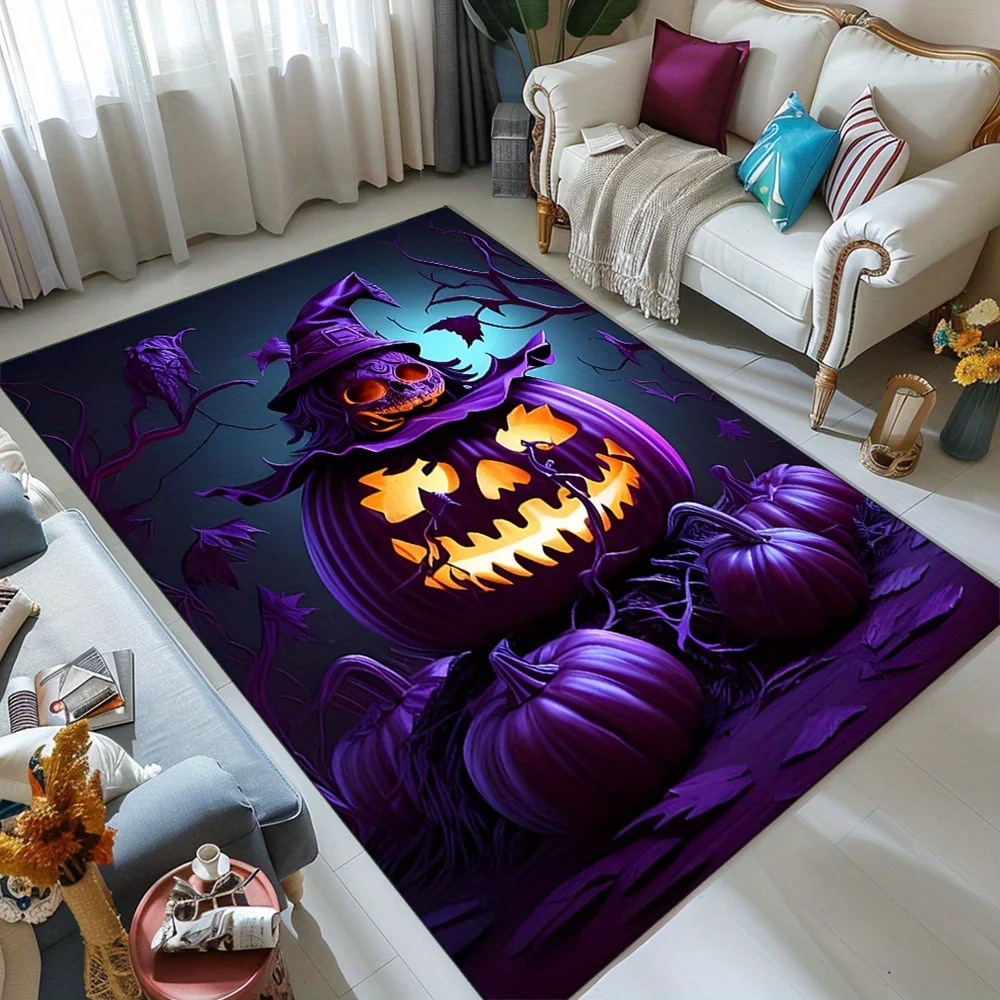 

Purple Pumpkins Carpet, Multipurpose Printed Area Rug with Crystal Velvet, Polyester Material, Ideal Holiday Gift for