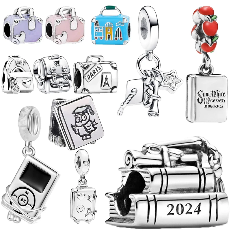 Fine MP3 Graduation Triple Pendant Adventure Suitcase Bag Charm Beads Fit Original 925 Silver Pandora Bracelet DIY Women Jewelry