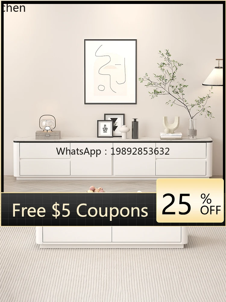 solid wood floor slate TV cabinet coffee table combination simple modern living room home high-end locker