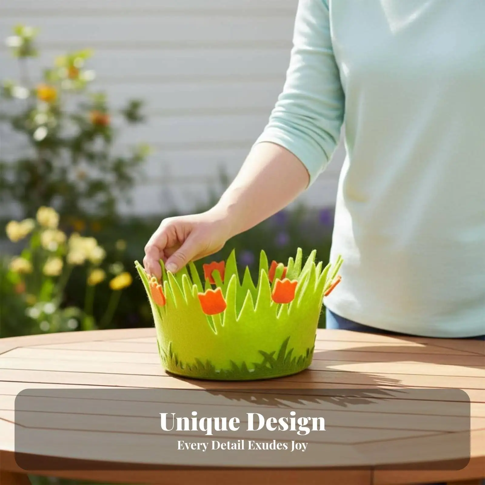 Green Easter Basket for Egg Hunt Non Woven Grass Design Spring Decoration Storage for Miniature Dollhouse Items and Craft
