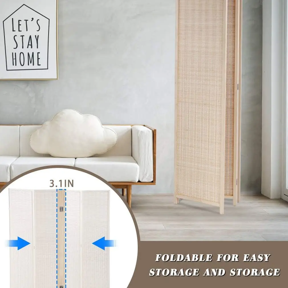 4パネル竹製ルームディバイダー、高さ72インチ×幅17.7インチ、寝室オフィス書斎用折りたたみ式プライバシースクリーン、天然木