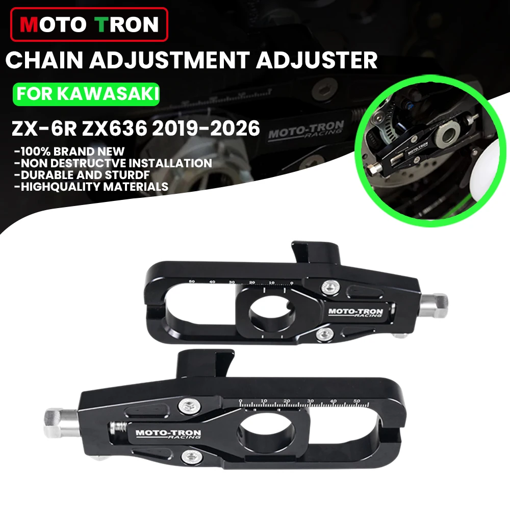 

MOTO TRON Motorcycle CNC Rear Axle Chain Adjuster Tensioners For KAWASAKI NINJA ZX-6R zx6r ZX636 2019-2026
