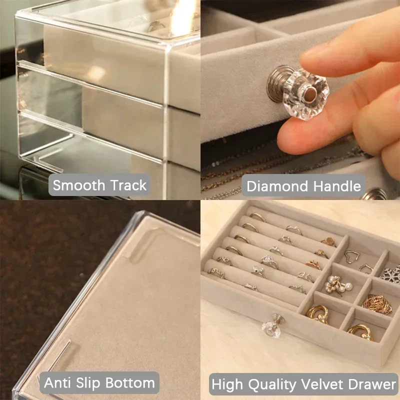 Acrylic Velvet Storage Drawers Transparent 5-layer Jewelry Storage Drawers Earrings Necklace Ring Jewelry Box Storage Drawers