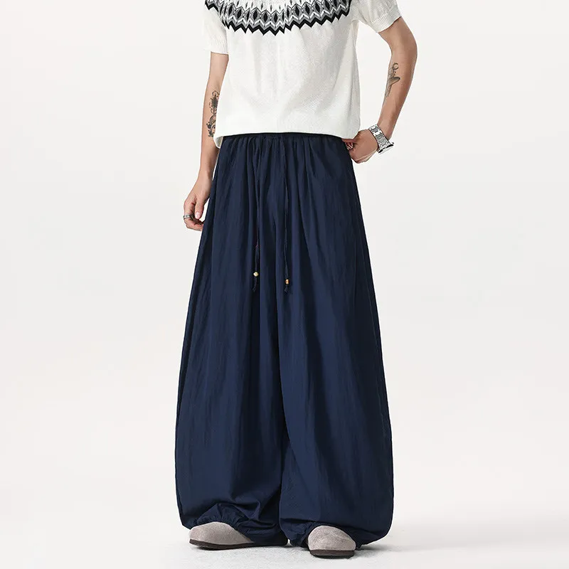 Chinese Style Summer Solid Color Lantern Pants Ultra Drapey Ice Silk Loose Casual Trousers for Men & Women Plus Size Daily Wear