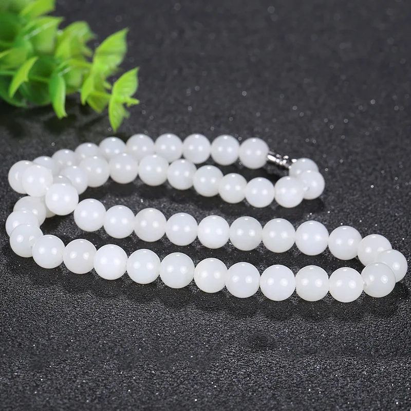 Hetian White Chain Handmade Ball Bracelet 8mm Green Necklace Jade Pebble