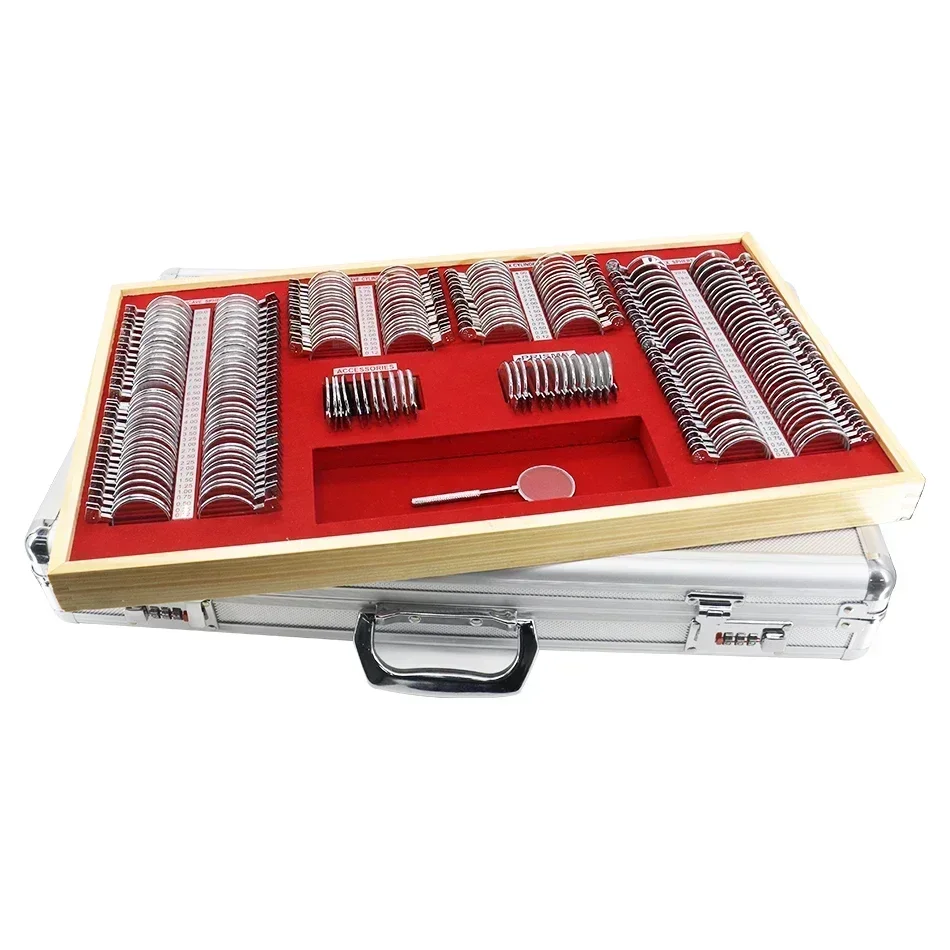 Hot sale Fabriek Prijs Hoge Kwaliteit Optische Apparatuur Optometrie Plastic Ring Trial Lens Set 232 Aluminium Case Box