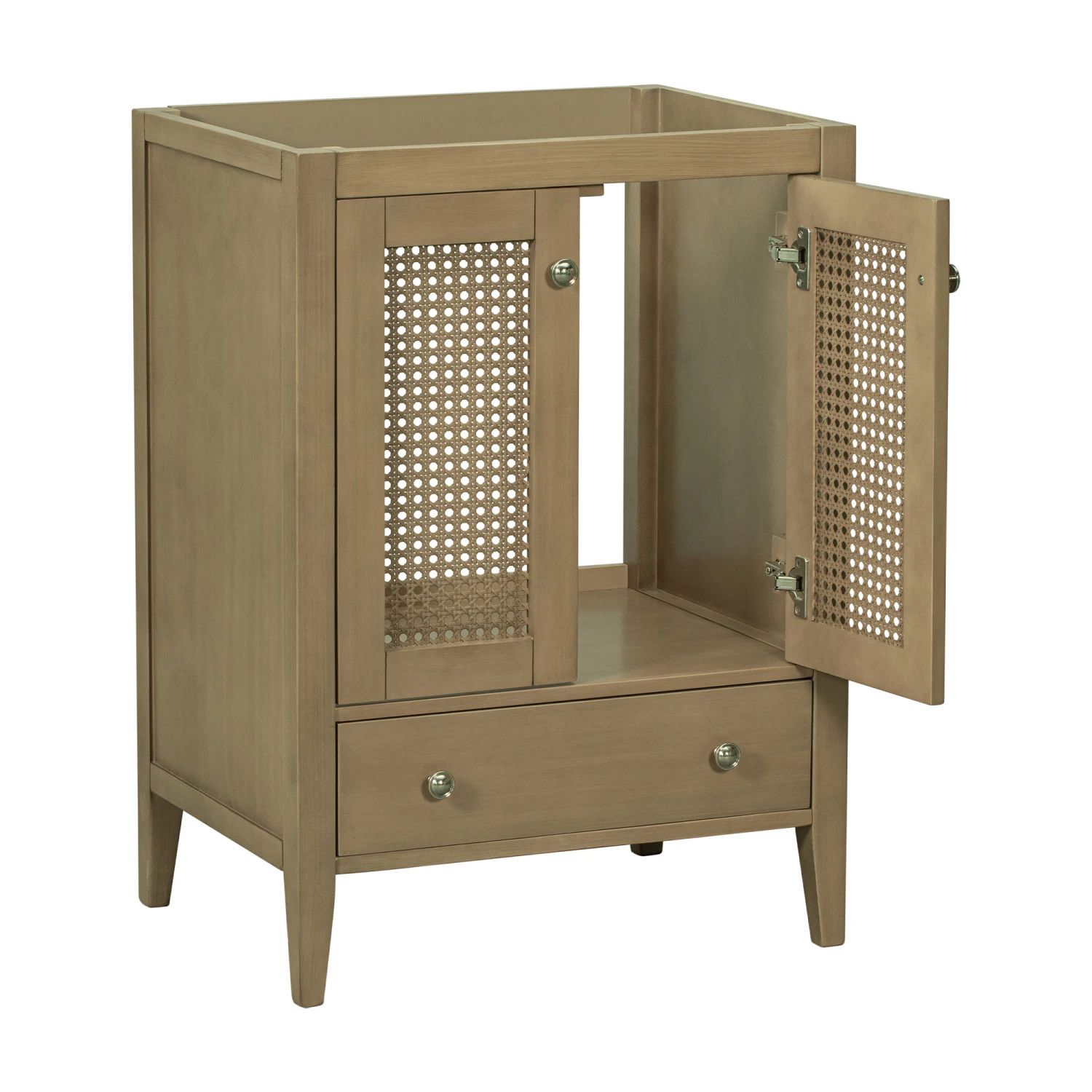 

24" Bathroom Vanity without Sink, Base Only, Rattan Cabinet with Doors and Drawer, Solid Frame and MDF Board, Natural