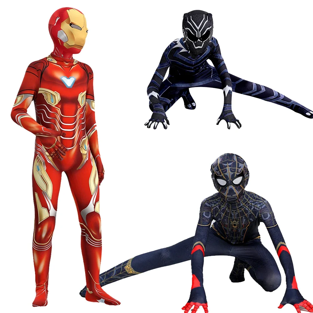 

Superhero Kids Black Panther PS4 Spiderman Cosplay Costumes Removable Mask Adult Full Bodysuit for Children Party Gift