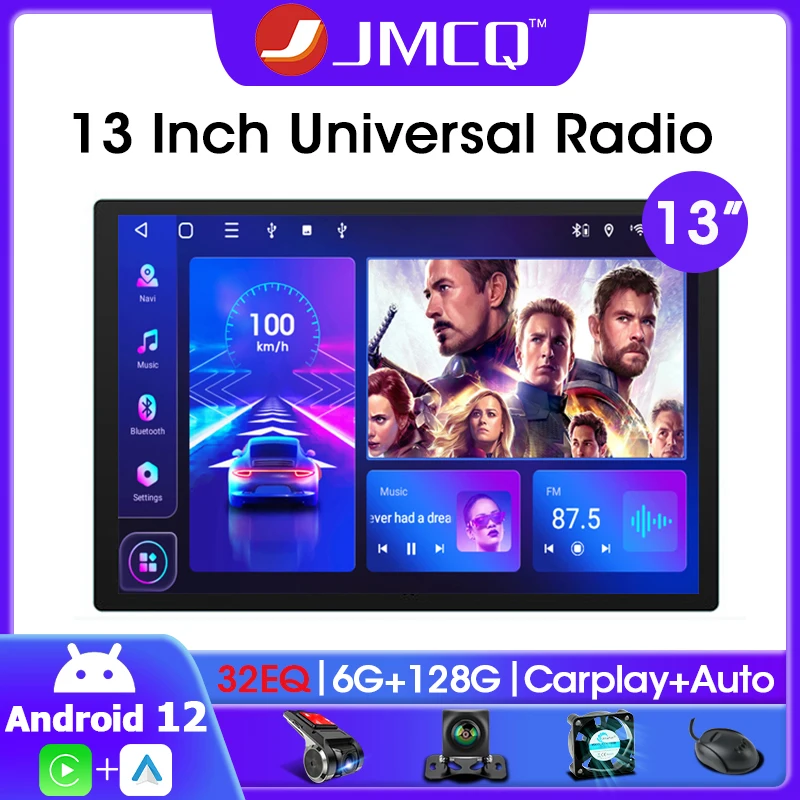 

JMCQ 13 inch 2 Din Car Radio Stereo Android 12 Video Player 1920*1200P QLED Universal Multimedia Head Unit For Honda KIA Nissan