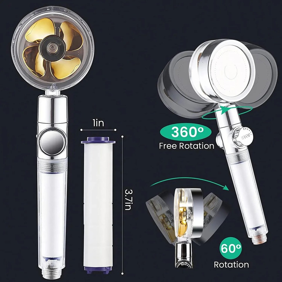  Turbo Propeller Water Saving Shower Head and Holder High Preassure Showerhead Rainfall with Fan Bathroom Accessories 