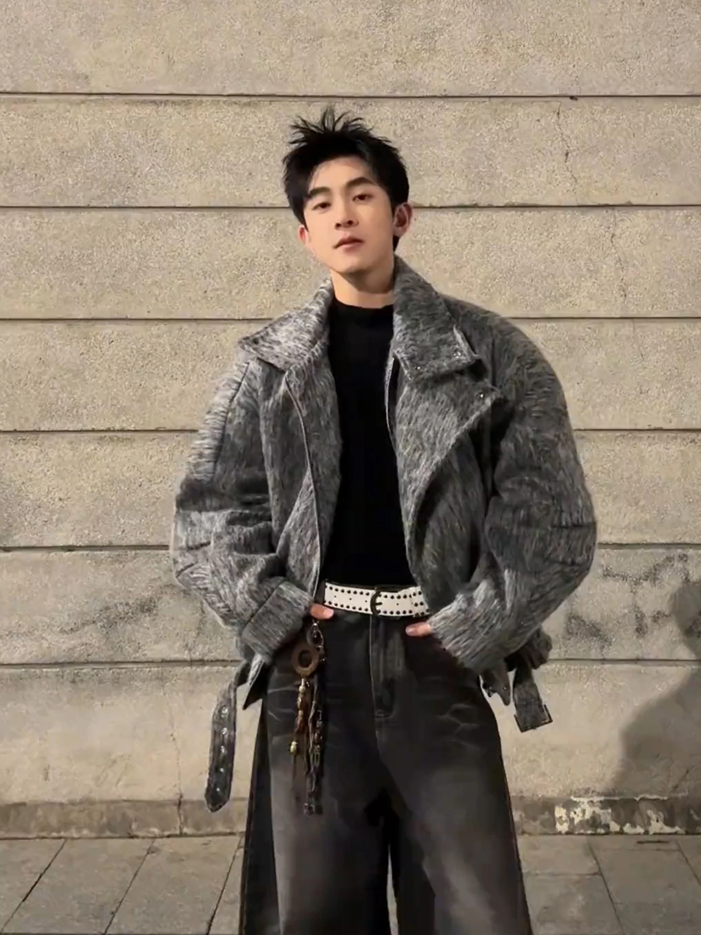

Korean Style Thickened Woolen Coat Men's High-End Fluffy Collar Autumn Winter Warm Cotton Jacket American Retro Outerwear